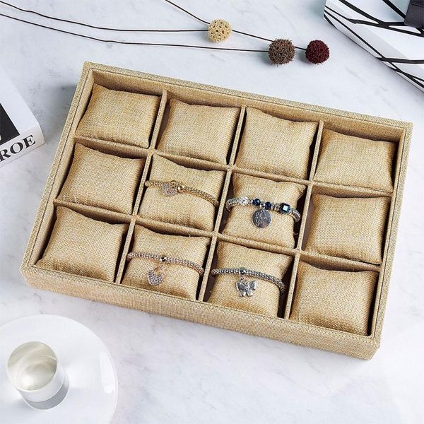 

jewelry pouches, bags watch tray organizer bracelet display showcase 12 grid pillows without lid storage holder gifts, Pink;blue