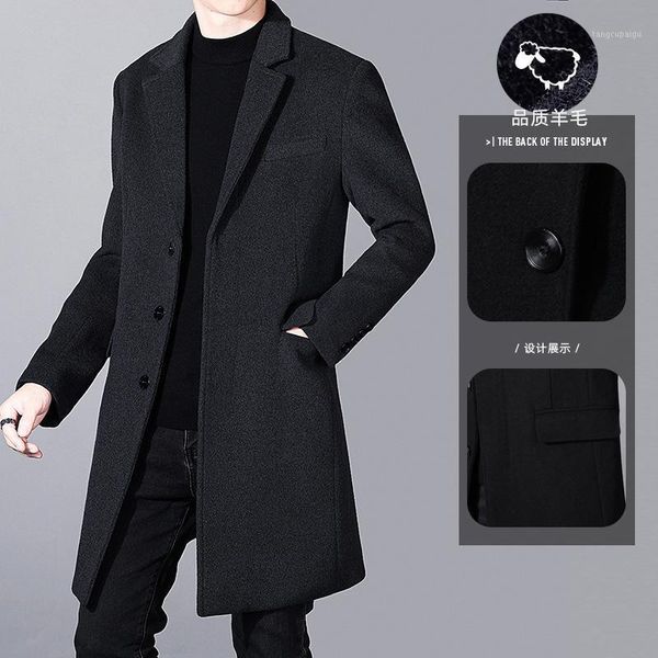 

men's wool & blends in the fall and winter of 2021 paragraph dust coat grows woolen cloth han edition fashion, Black