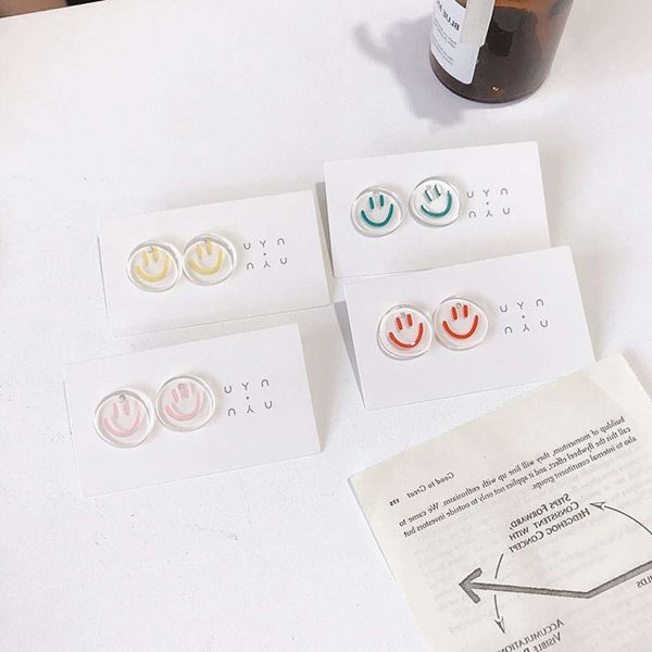 

earrings s925 silver hand made funny smile face simple niche design student earrings ear clip, Golden