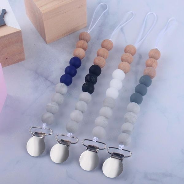 

ins baby wood bead pacifier chain clips with cover natural infant baby pacifier holder
