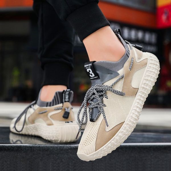

2021 New Classic Mens Casual Shoes Mens Comfortable Breathable lace-up non-slip youth trend shoes mesh sports casual shoes, Beige
