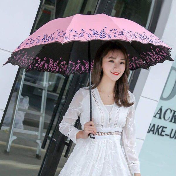 

tiannvsan 10 bone lotus leaf three fold black gum outdoor sunshade folding umbrella