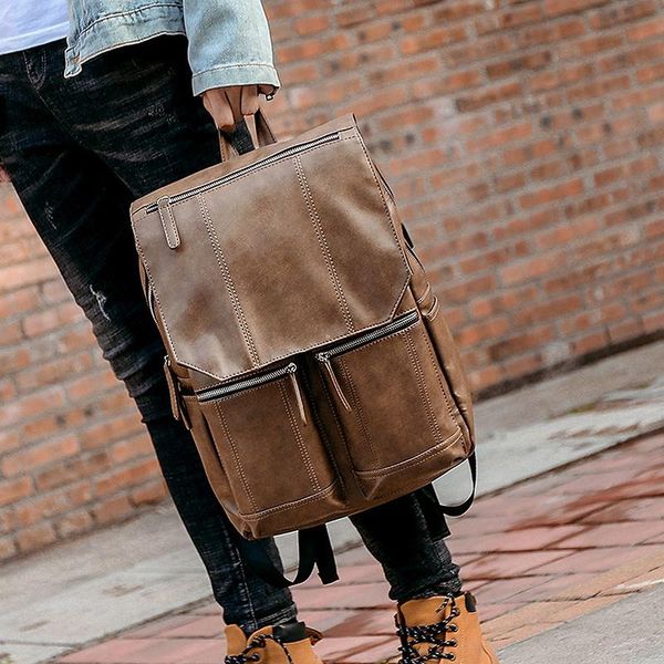 

backpack leather men's fashion retro multi-function multi-card travel punk men bags