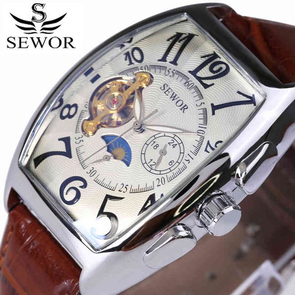 

vintage square design pochromic glass mechanical tourbillon mens watches brand luxury automatic moon phase watch 2017, Slivery;brown