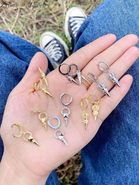 

hoop & huggie 4 pairs, vintage point earrings for women dainty crystal drop dangle earring 2021 brincos zircon jewelry bijoux femme, Golden;silver