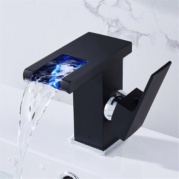 

bathroom waterfall led basin faucet glass brass made sink faucets