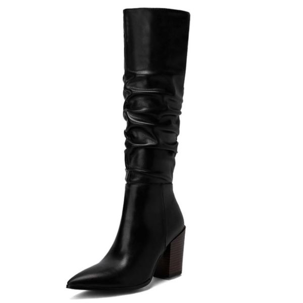 

size 34-43 woman knee high boots pointed toe winter ladies shoes party long boots for ladies footwear, Black