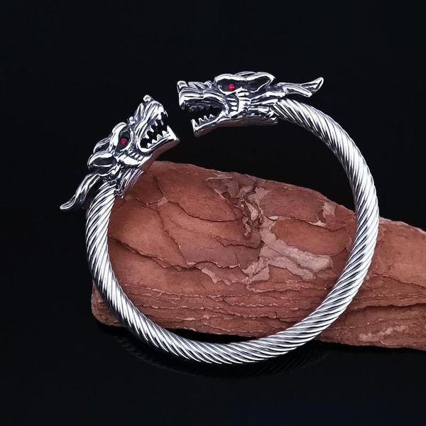 Bracciale rigido in acciaio inossidabile con lupo, gioielli, accessori moda, polsino da uomo vichingo, polsino femminile