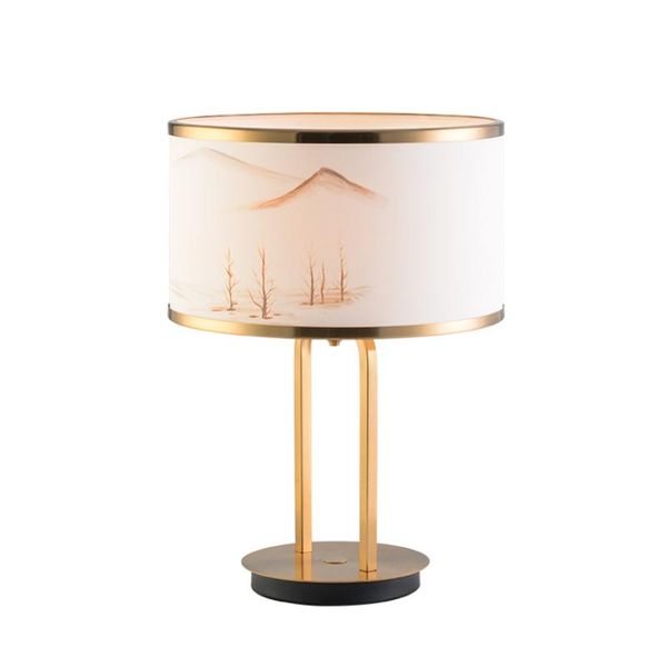 

table lamps chinese fabric round study living room decoration lamp retro tea bedroom bedside gold desk lights