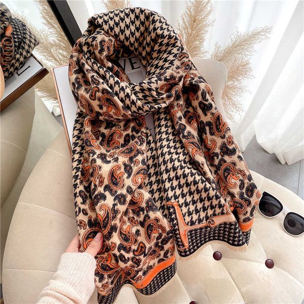 

2021 autumn and winter cashew nut thousand bird pattern imitation cashmere scarf fashion decoration warm dual-purpose bib shawl, Blue;gray