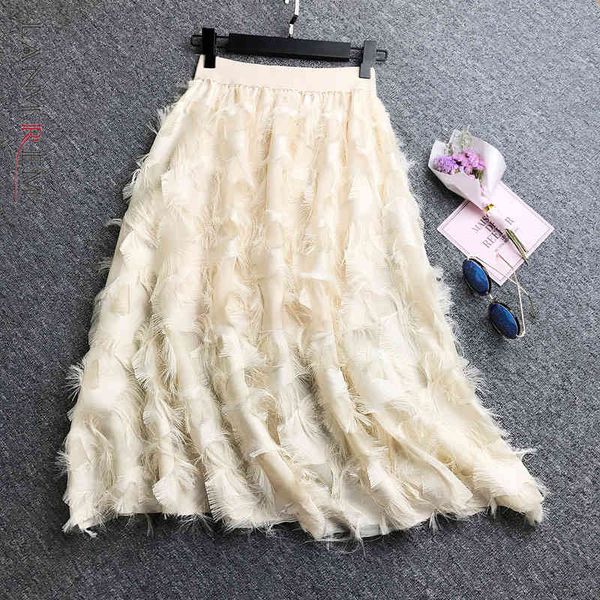 

elastic high waist tassel pleated skirts female cute solid color skirt size women summer streetwear 2d3580 210507, Black