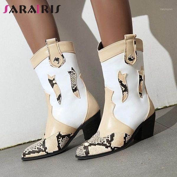 

boots sarairis fashion female 2021 elegant autumn women pointed toe chunky high heels mixed colors shoes woman1, Black