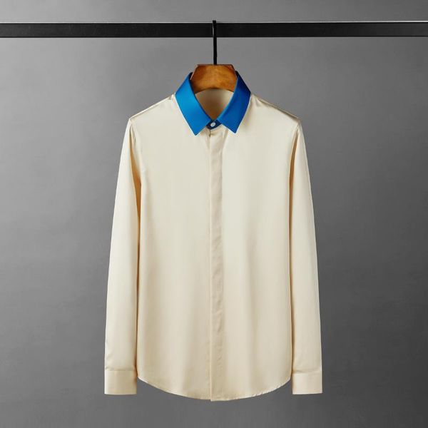 

men's casual shirts minglu tencel male long sleeve contrast color collar mens dress slim fit party man 4xl, White;black