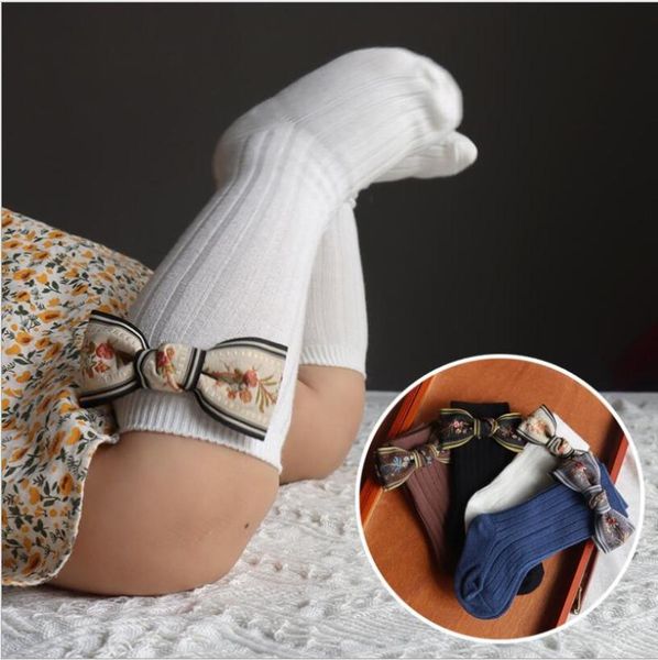 

socks cute floral embroidery girls knee high long spring autumn 0-6y soft cotton children baby anti slip princess style, Pink;yellow