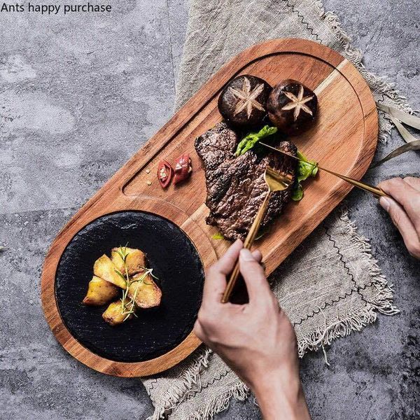 

dinnerware sets solid wood pizza dish wooden pallets black slate plate cake breadboard steak japanese chopping board kitchen supplies