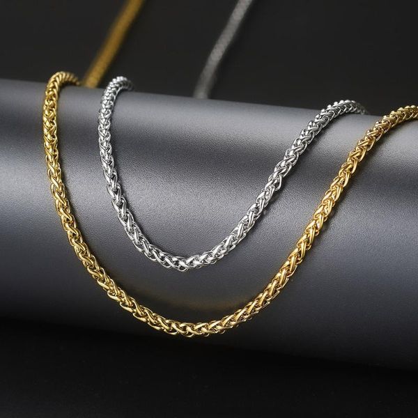 

chains franco link chain necklaces for men women gold color hip hop 3mm stainless steel choker necklace simple jewelry c024, Silver