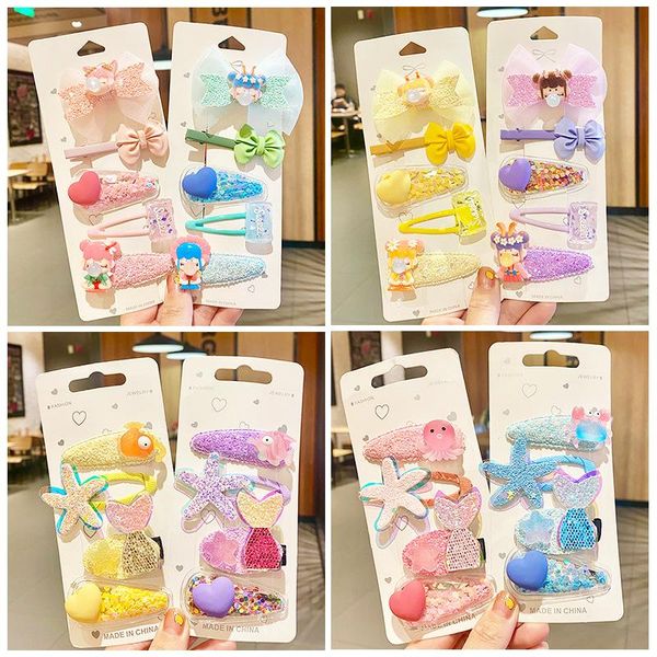 

hair accessories 4/5pcs girls sequin quicksand hairpin kids bow knot clips girl blowing bubbles princess headdress for children, Slivery;white
