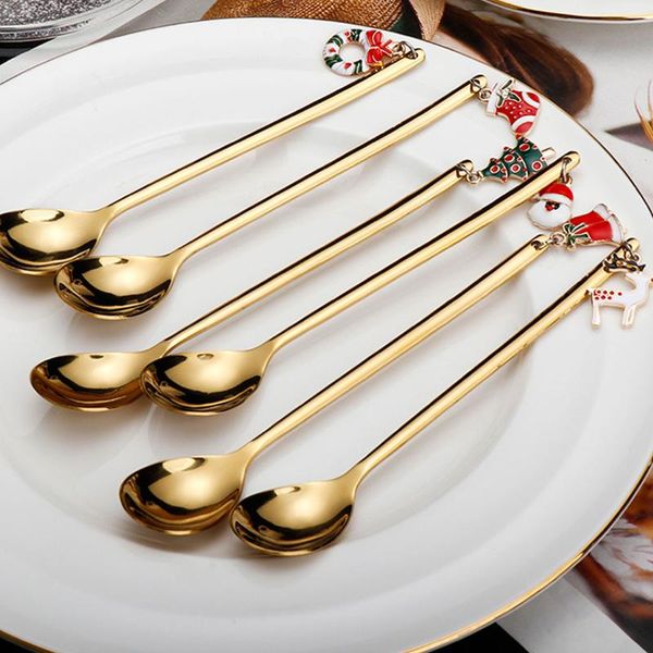 

christmas decorations 1pcs spoon 2022 year decoration gift tea dessert table decorationcoffee