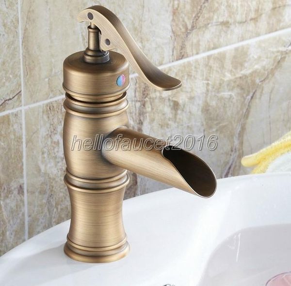 

antique brass "water pump look" style waterfall bathroom vessel sink faucet mixer taps basin faucets lnf167