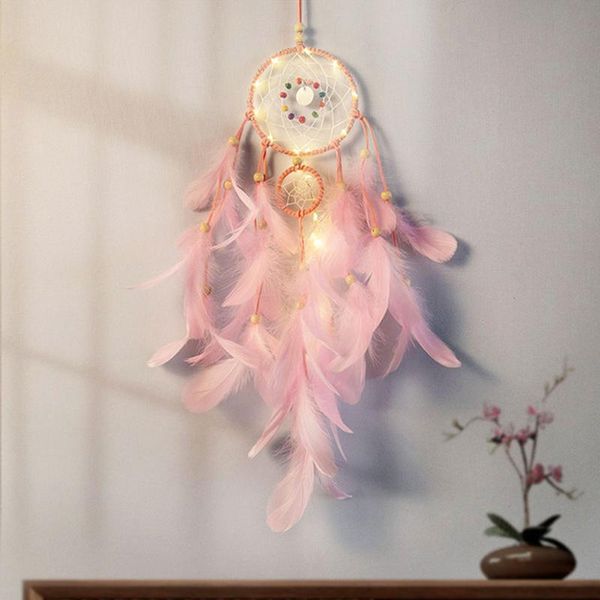 

decorative objects & figurines wall dreamcatcher led handmade feather dream catcher braided wind chimes art for room decoration hanging home