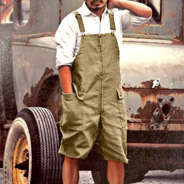 

men's shorts 2021 summer casual bib jumpsuit men fashion loose big pocket cargo short pant overalls romper vintage playsuits, White;black