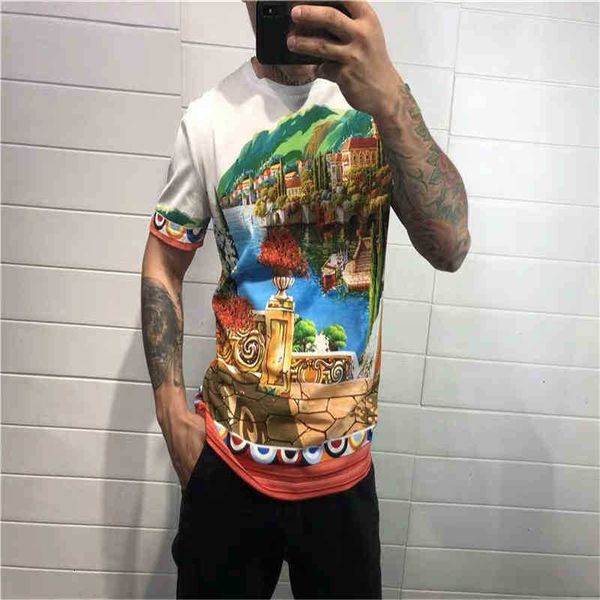 

men's t-shirts t shirts 3d printing heavy craft men's t-shirt landscape painting short sleeve summer hip hop 100% c 43j5, White;black