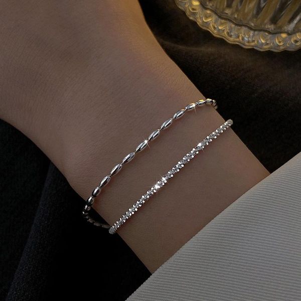 

link, chain fashion double layer bracelet beads exquisite simple women bangle fine jewelry for wedding party accessories, Black