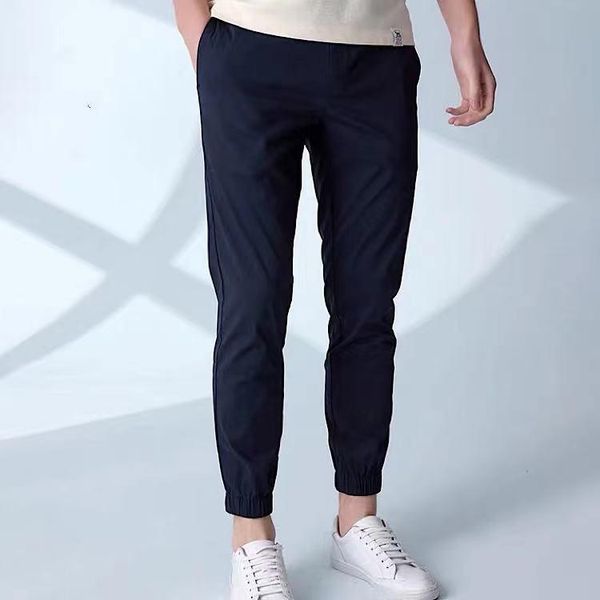 

hajia summer korean casual pants 2021 loose and comfortable solid color versatile slim fit men's, Black