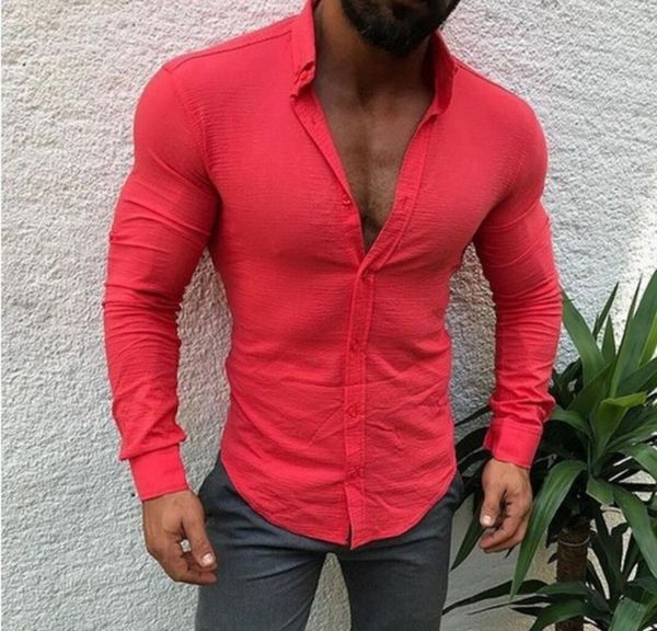 

men's casual shirts 2021 handsome slim fit v neck long sleeve muscle single breasted blouse arrival, White;black