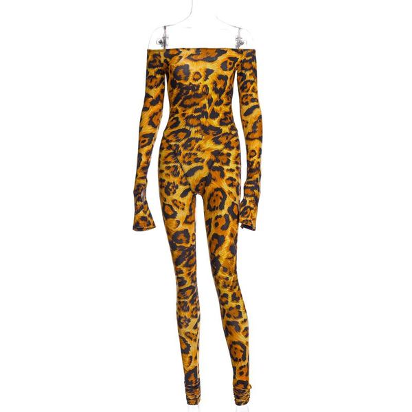

women's jumpsuits & rompers tiger print jumpsuit slash neck slit long sleeve autumn winter women streetwear slim outfits b, Black;white