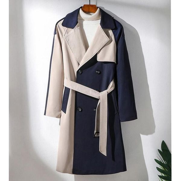 

men's trench coats 2021 men turn down collar autumn double-breasted french style chic fashion all-match spring outerwear windbreaker lo, Tan;black