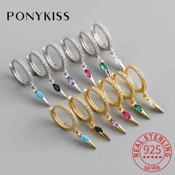 

classic s925 sterling silver colorful pointed cone zircon huggie hoop earrings for women party accessory jewelry &, Golden;silver