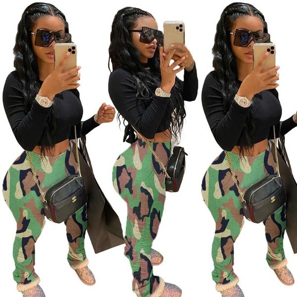 

women's pants & capris 2021 summer women camouflage print leggings trousers fold pleated night party street club high waist sweatpants, Black;white