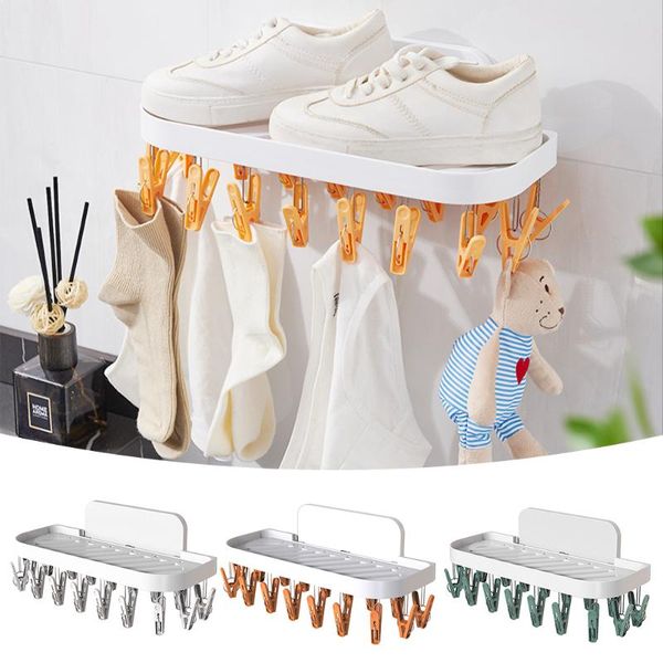 

hangers & racks 17clips wall mounted socks drying rack with laundry underwear kitchen dish cloth sponge bathroom shampoo holder