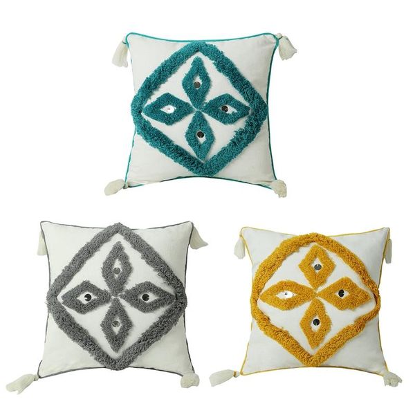 

pillow case morocco tufted tassel boho geometric diamond sequins cushion cover n0pa