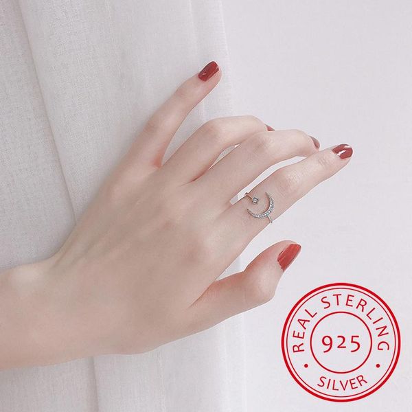 

cluster rings cute moon and star adjustable 925 sterling silver with zirconia bling stone for women fashion wedding engagement jewelry, Golden;silver