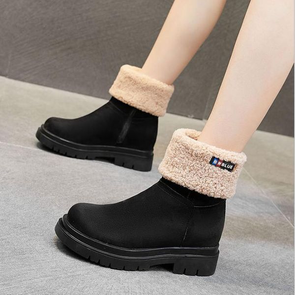 

boots fashion women warm mid-calf winter short plush height increase imitation lamb fur snow, Black