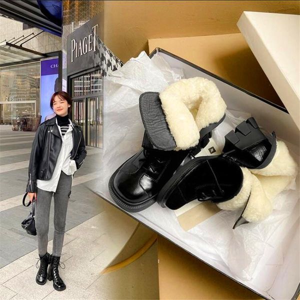 

boots women's high-heeled fur one-piece increased thick-soled winter black lace-up