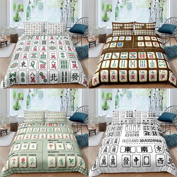 

bedding sets home textile luxury 3d mahjong print 2/3pcs comfortable duvet cover pillowcase single  and king eu/us/au size