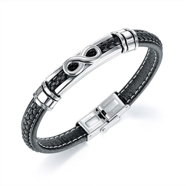 

charm bracelets infinity 8 words unlimited for men boy hand-made braided leather bracelet stainless steel wristband male jewelry, Golden;silver