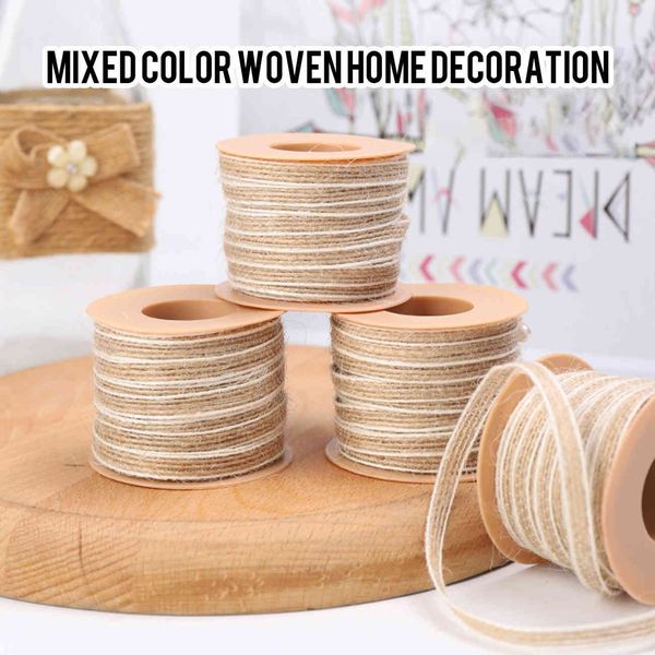 

natural linen ribbon roll jute two-sided white fish silk twin-rope diy craft gift wrapping for valentine's day gift decorating