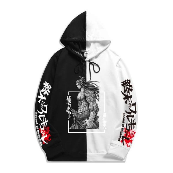 

men's hoodies & sweatshirts 2021 summer fashion record of ragnarok print stitching hoodie trend pullover street style thin clothes, Black