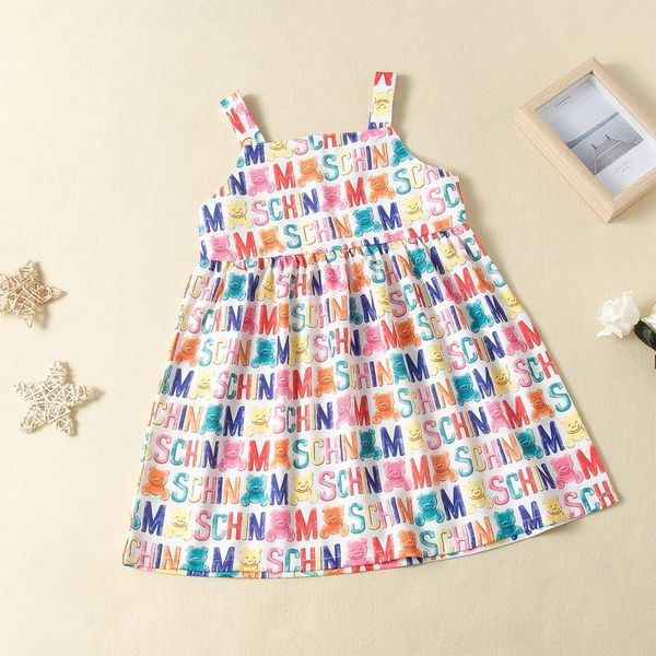 

clothing sets summer little girl\u2021s sweet suspender dress fashion cotton bear letter print sleeveless children a-line princess, White