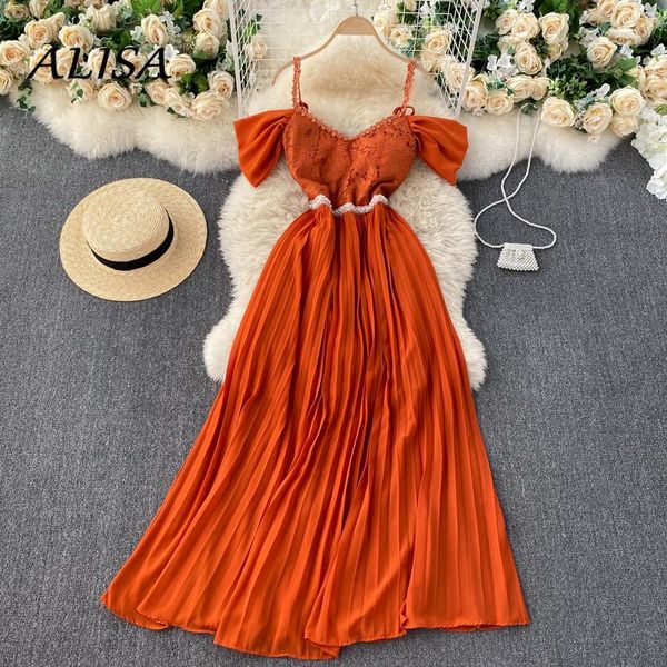 

casual dresses women elegant pleated dress vestidos summer patchwork lace vintage a line evening party ladies french long robe, Black;gray