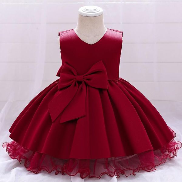 

girl's dresses beads infant baby girl casuals dress big bow baptism flower for girls 1st birthday wedding pograph clothes, Red;yellow