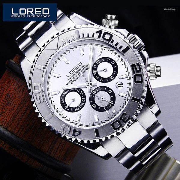 

wristwatches loreo 2021 sport mens watches multifunction mechanical watch waterproof 200m sapphire luminous diving clock men1, Slivery;brown