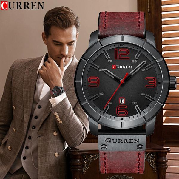 

wristwatches curren brand men luxury military wrist watch leather japan quartz creative 3d dial casual calendar watches male water resistant, Slivery;brown