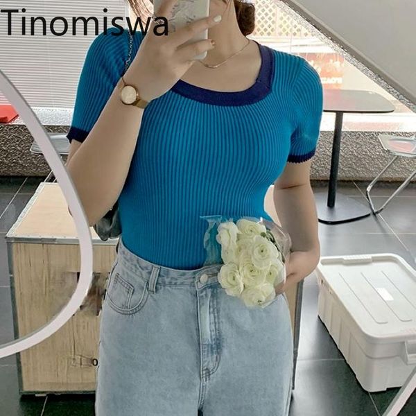

women's t-shirt tinomiswa summer knitted t shirt women o neck short sleeve tshirts casual all-match slim fit chic tees camisetas mujer, White