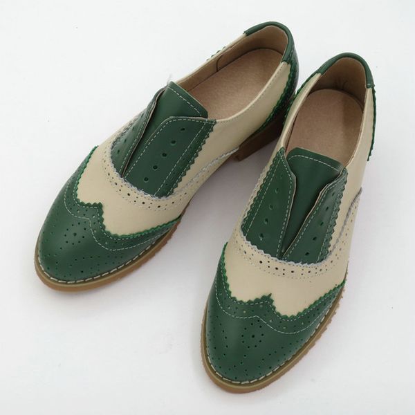 

fashion lace-up low-heeled oxford shoes for women round toe mixed colors causal brogues oxfords single shoes female, Black