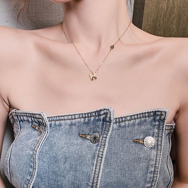 

designer necklace luxury chain real gold electroplated korean titanium steel letter h pendant clavicle net red choker short neck female, Silver